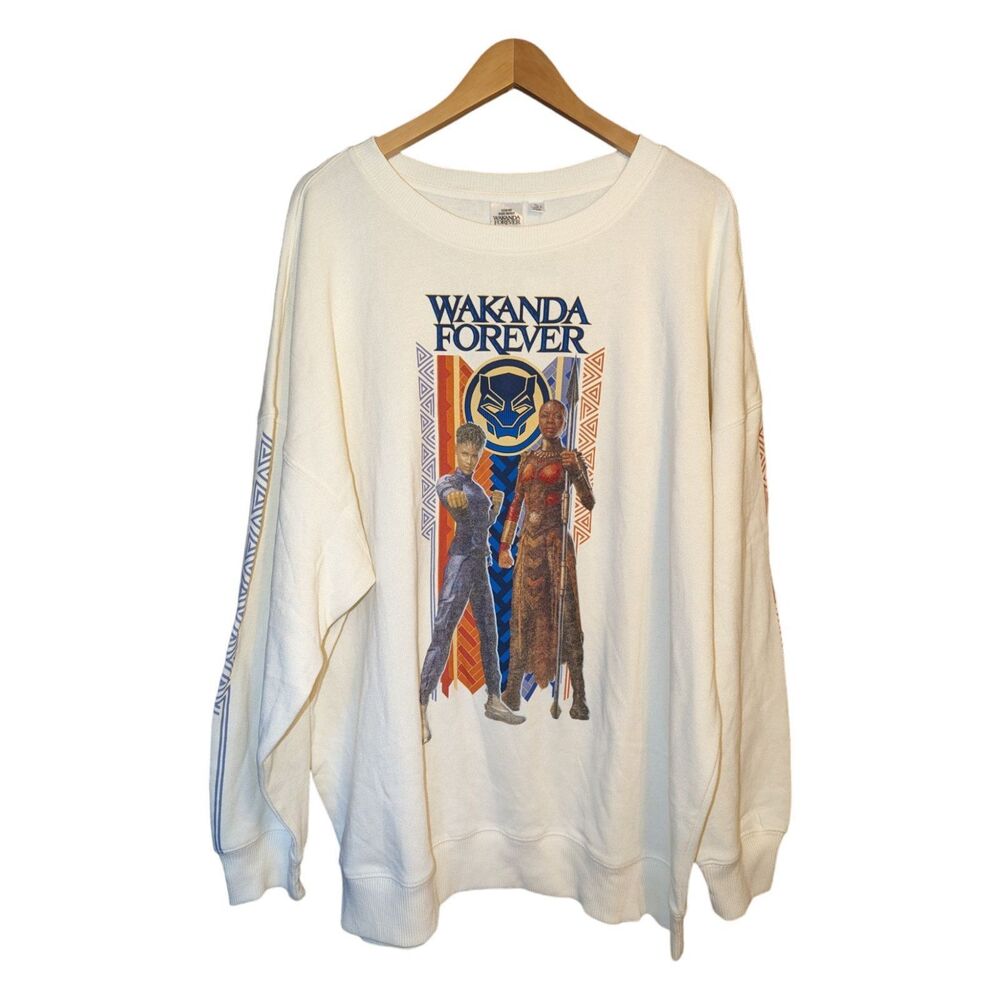 New Womens Oversized Wakanda Forever Black Panther Cream Color Sweatshirt XL